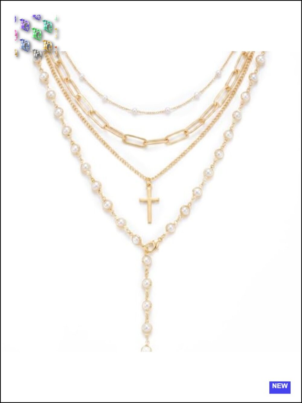 Layered Faux Pearl Necklace Set for Women - Dainty Cross Choker with Boho
